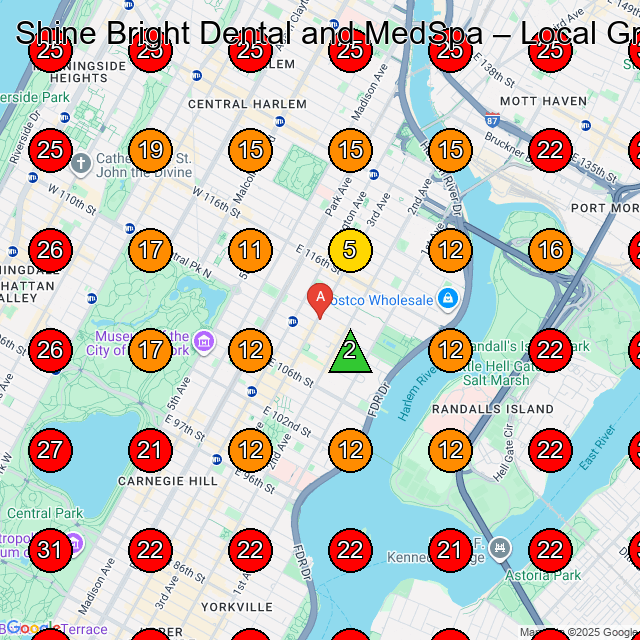 Shine Bright Dental and MedSpa GeoGrid visibility map for Medical Office in New York