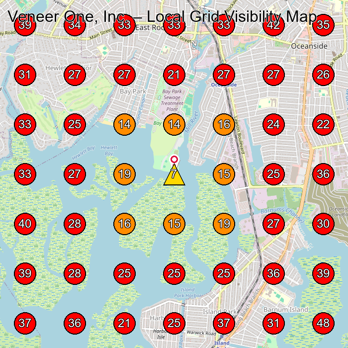 Veneer One, Inc. GeoGrid visibility map for Auto Parts Manufacturer in Oceanside