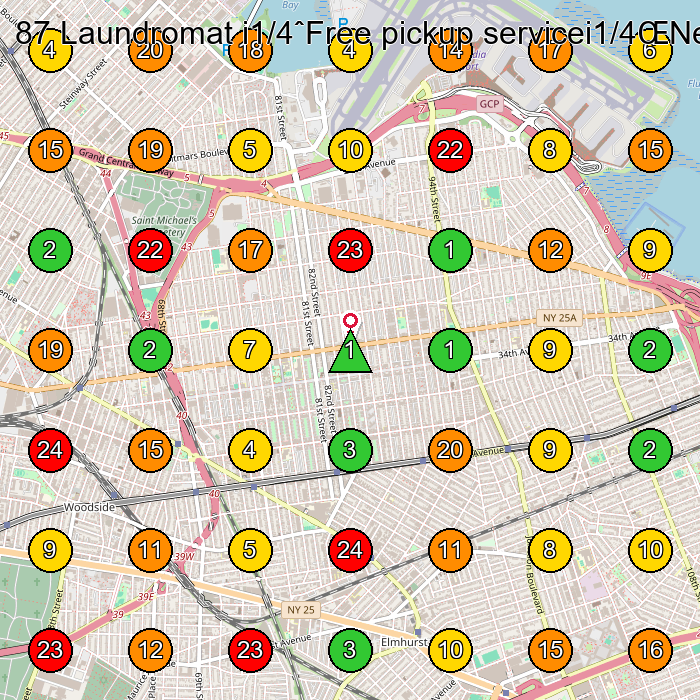 87 Laundromat i1/4ˆFree pickup servicei1/4ŒNew customer get 3 times 20% Off and Free a laundry bagi1/4‰ Laundry GeoGrid ranking map for East Elmhurst NY