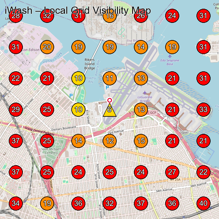 iWash GeoGrid visibility map for Laundry in East Elmhurst