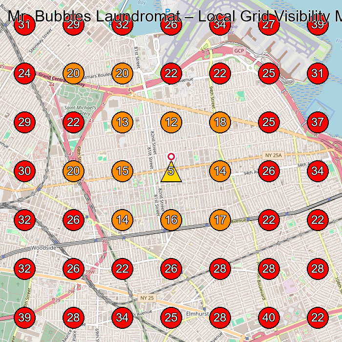 Mr. Bubbles Laundromat GeoGrid visibility map for Laundry in East Elmhurst