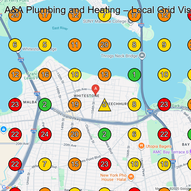 A&A Plumbing and Heating Whitestone GeoGrid ranking map for Plumber Whitestone NY