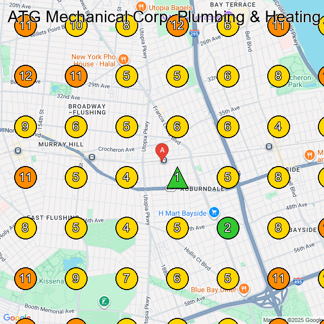 ATG Mechanical Corp. Plumbing & Heating GeoGrid ranking map for Plumber in Whitestone