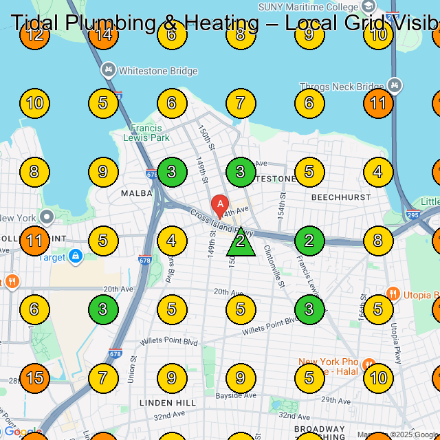 Tidal Plumbing & Heating GeoGrid ranking map for Plumber in Whitestone