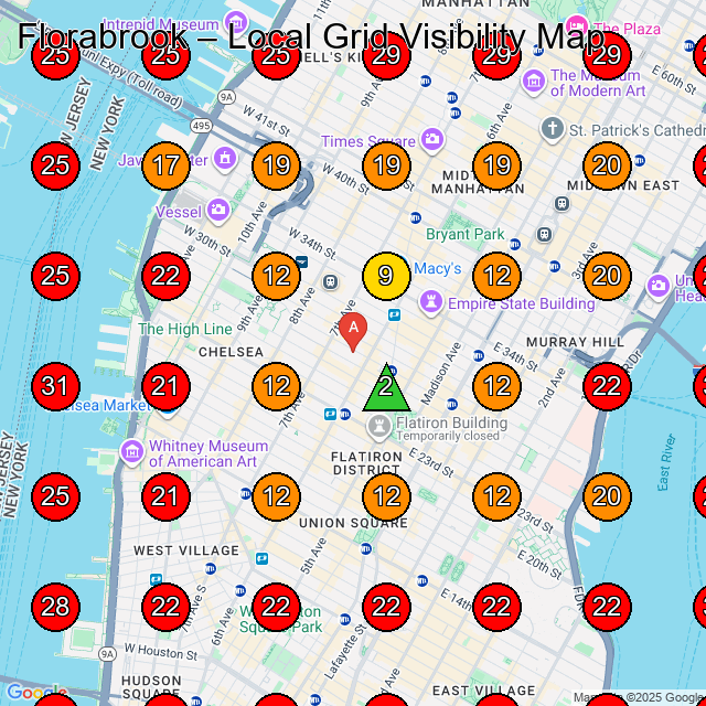 Florabrook GeoGrid visibility map for Landscape Architect in New York