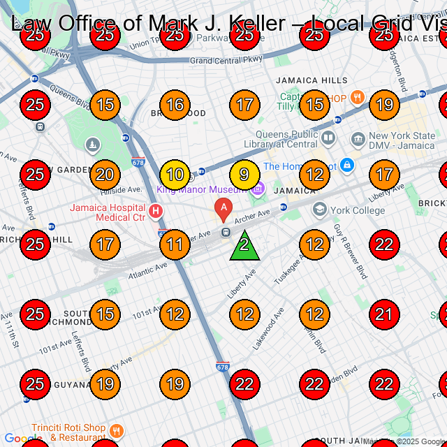 Law Office of Mark J. Keller GeoGrid visibility map for Personal Injury Attorney in Queens
