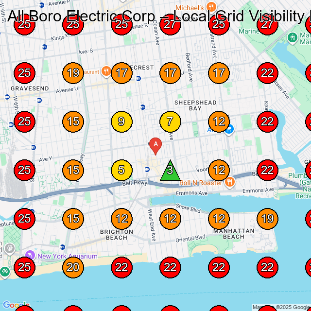 All Boro Electric Corp GeoGrid visibility map for Electrician in Brooklyn