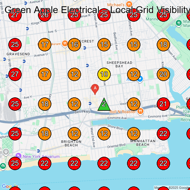 Green Apple Electrical GeoGrid visibility map for Electrician in Brooklyn