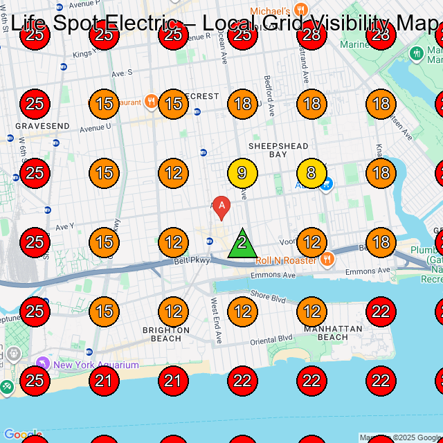 Life Spot Electric GeoGrid visibility map for Electrician in Brooklyn
