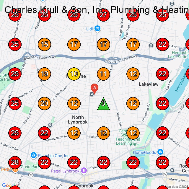 Charles Krull & Son, Inc. Plumbing & Heating GeoGrid visibility map for Plumber in West Hempstead