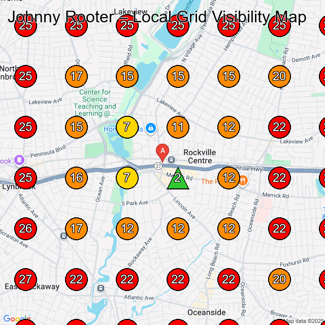 Johnny Rooter GeoGrid visibility map for Plumber in West Hempstead