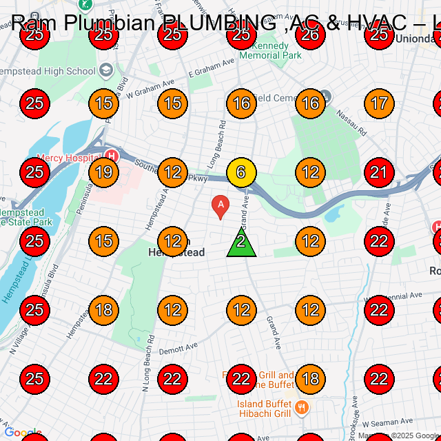 Ram Plumbian PLUMBING ,AC & HVAC GeoGrid visibility map for Plumber in West Hempstead