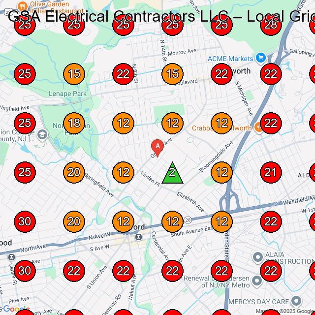 GSA Electrical Contractors LLC GeoGrid visibility map for Electrician in Union