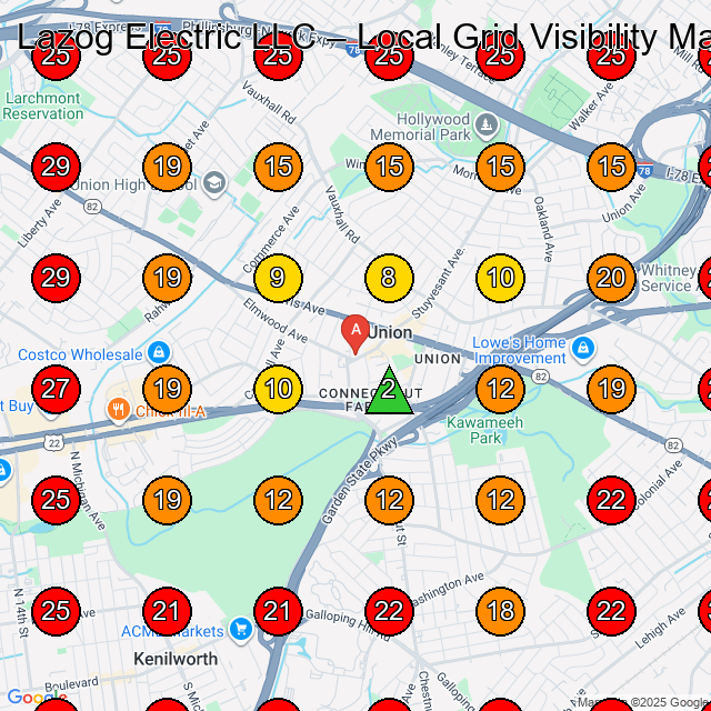 Lazog Electric LLC GeoGrid visibility map for Electrician in Union