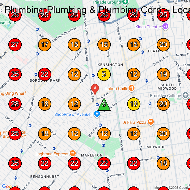 Plumbing Plumbing & Plumbing Corp GeoGrid visibility map for Plumber in Brooklyn