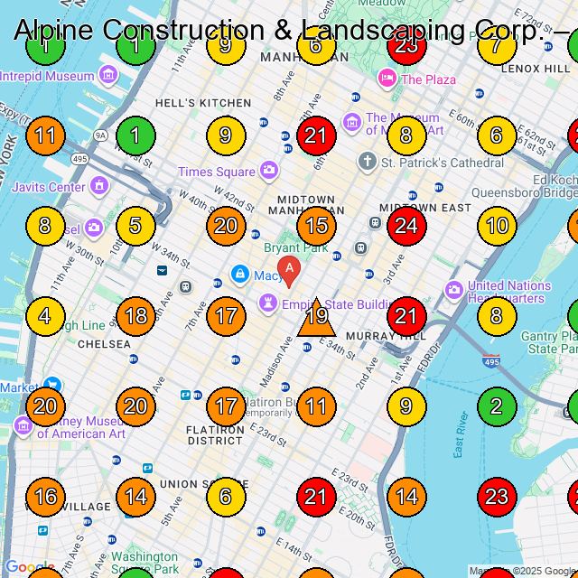 Alpine Construction & Landscaping Corp. Landscaper GeoGrid ranking map for New York NY