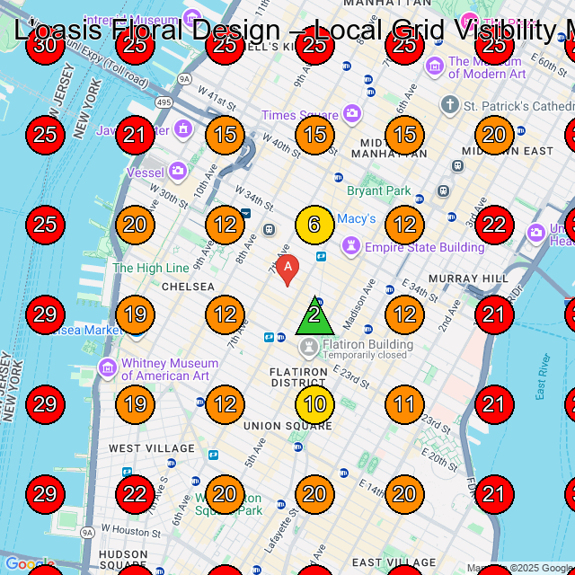 L'oasis Floral Design GeoGrid visibility map for Landscaper in New York