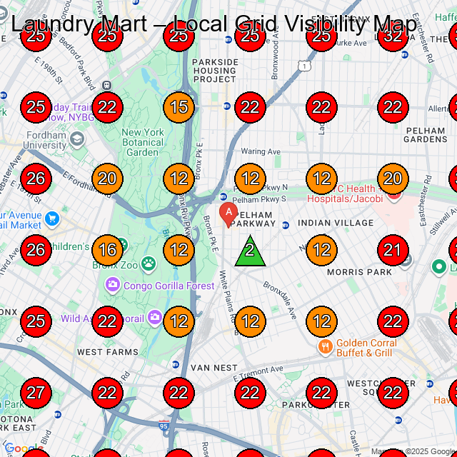 Laundry Mart GeoGrid visibility map for Dry Cleaner in Bronx