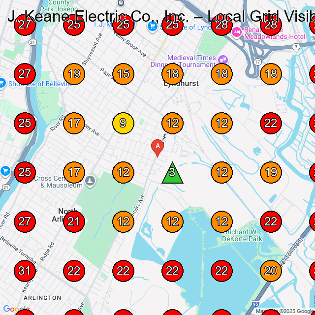 J. Keane Electric Co., Inc. GeoGrid visibility map for Electrician in North Arlington