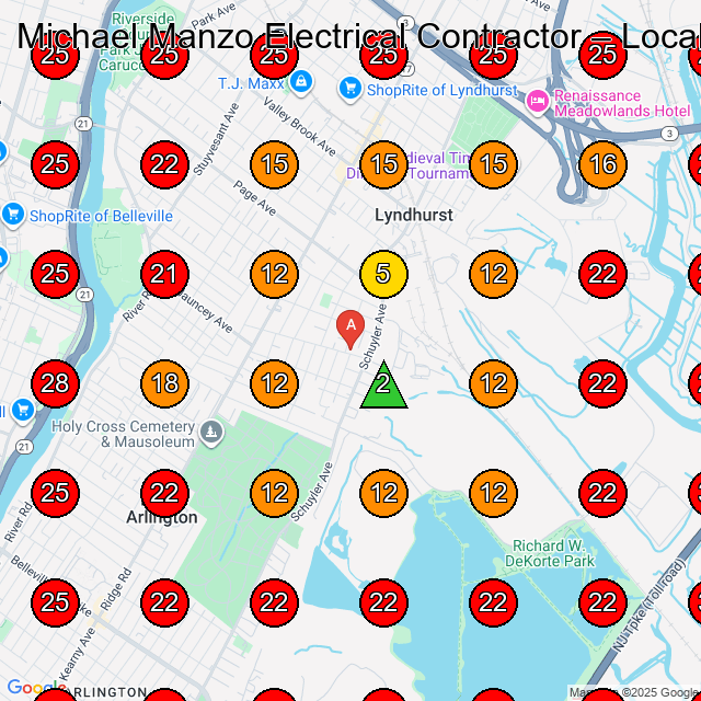 Michael Manzo Electrical Contractor GeoGrid visibility map for Electrician in North Arlington