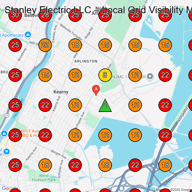 Stanley Electric LLC GeoGrid visibility map for Electrician in North Arlington