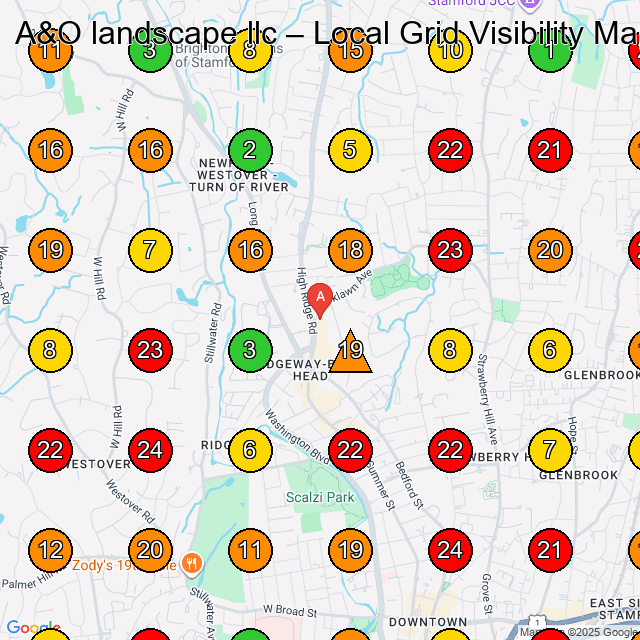 A&O landscape llc Stamford GeoGrid ranking map for Landscaper Stamford CT