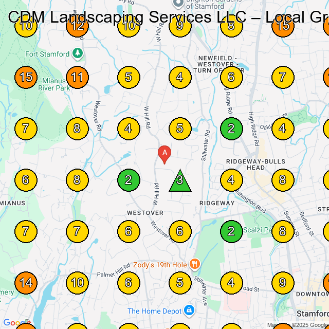 CDM Landscaping Services LLC GeoGrid ranking map for Landscaper in Stamford