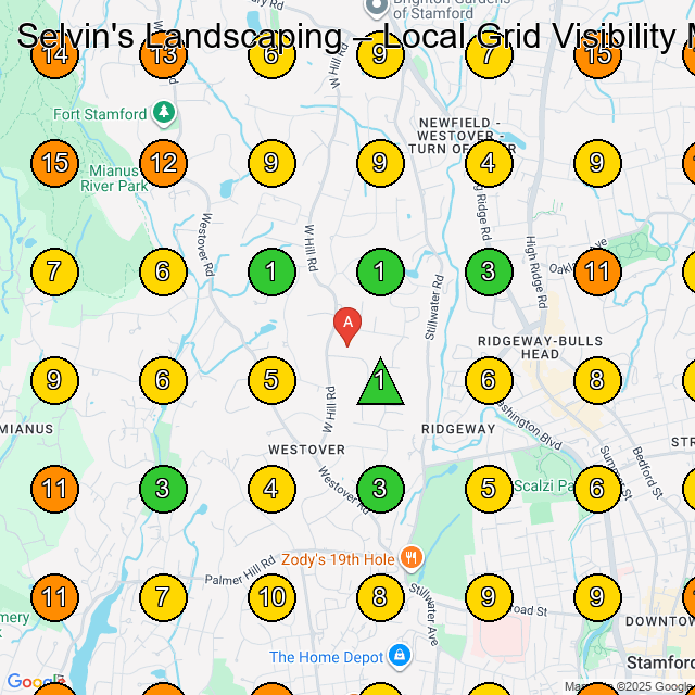 Selvin's Landscaping GeoGrid ranking map for Landscaper in Stamford