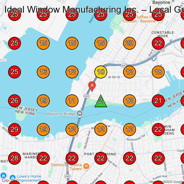 Ideal Window Manufacturing Inc. GeoGrid visibility map for Manufacturer in Staten Island