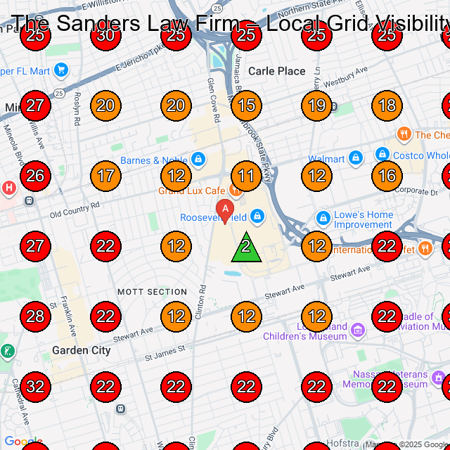 The Sanders Law Firm GeoGrid visibility map for Personal Injury Attorney in Garden City