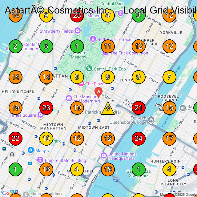 Astarté Cosmetics Inc. Manufacturer GeoGrid ranking map for New York NY