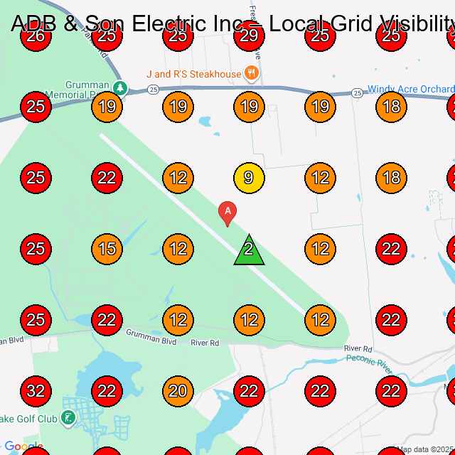 ADB & Son Electric Inc GeoGrid visibility map for Electrician in None