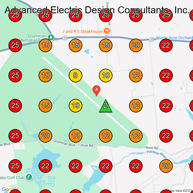 Advanced Electric Design Consultants, Inc. GeoGrid visibility map for Electrician in None