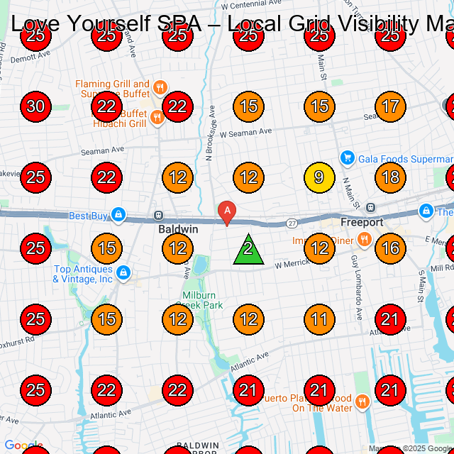 Love Yourself SPA GeoGrid visibility map for Nail Salon in Baldwin