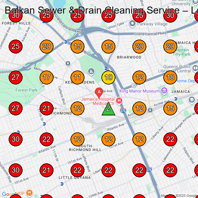 Balkan Sewer & Drain Cleaning Service GeoGrid visibility map for Plumber in Jamaica