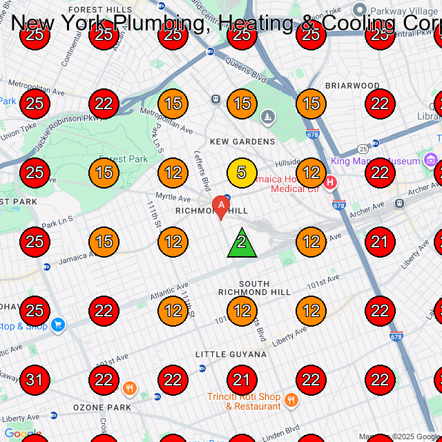 New York Plumbing, Heating & Cooling Corp. GeoGrid visibility map for Plumber in Jamaica