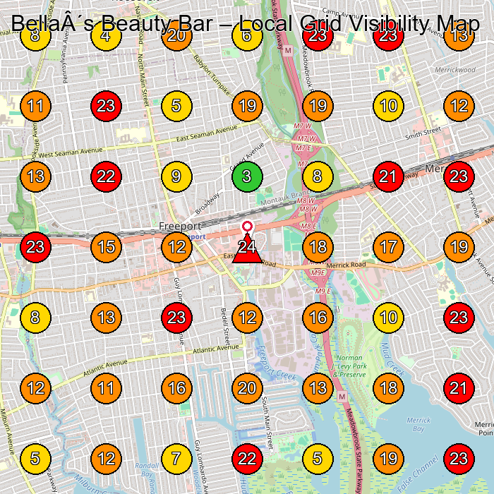 Bella´s Beauty Bar Spa GeoGrid ranking map for None