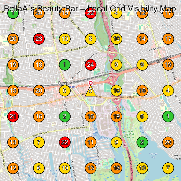 BellaA´s Beauty Bar Spa GeoGrid ranking map for None
