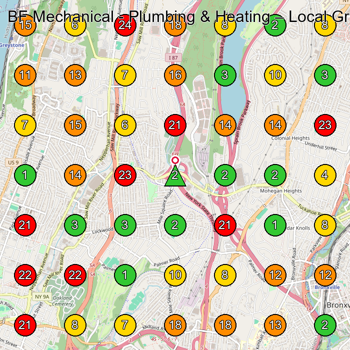 BF Mechanical - Plumbing & Heating Plumber GeoGrid ranking map for Yonkers NY