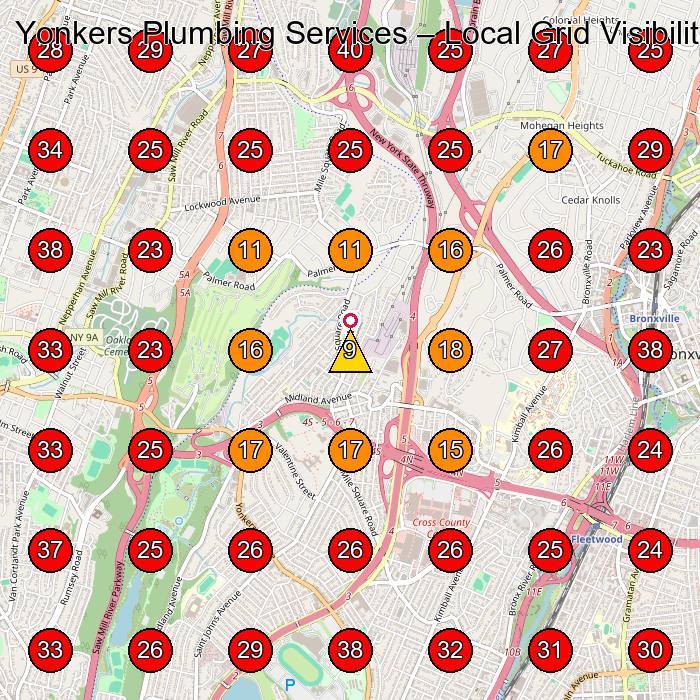 Yonkers Plumbing Services GeoGrid visibility map for Plumber in Yonkers