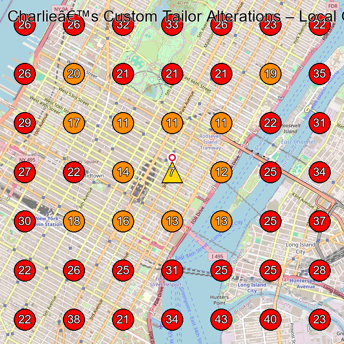 Charlieâ€™s Custom Tailor Alterations GeoGrid visibility map for Tailor in New York