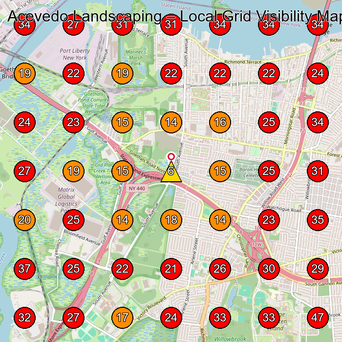 Acevedo Landscaping GeoGrid visibility map for Landscaper in Staten Island