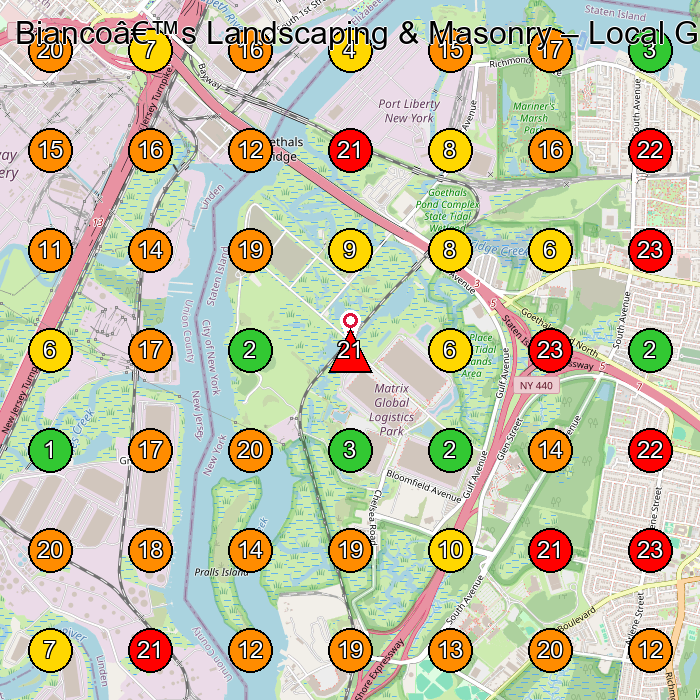 Bianco's Landscaping & Masonry Landscaper GeoGrid ranking map for Staten Island NY