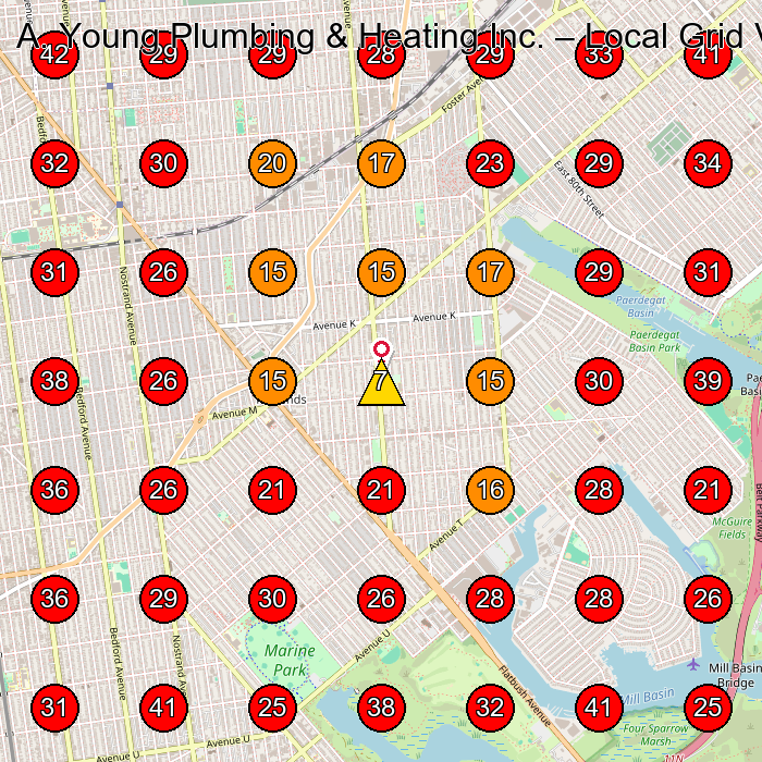 A. Young Plumbing & Heating Inc. GeoGrid visibility map for Plumber in Brooklyn