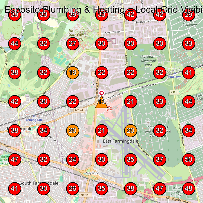 Esposito Plumbing & Heating GeoGrid visibility map for Fireplace Manufacturer in Farmingdale