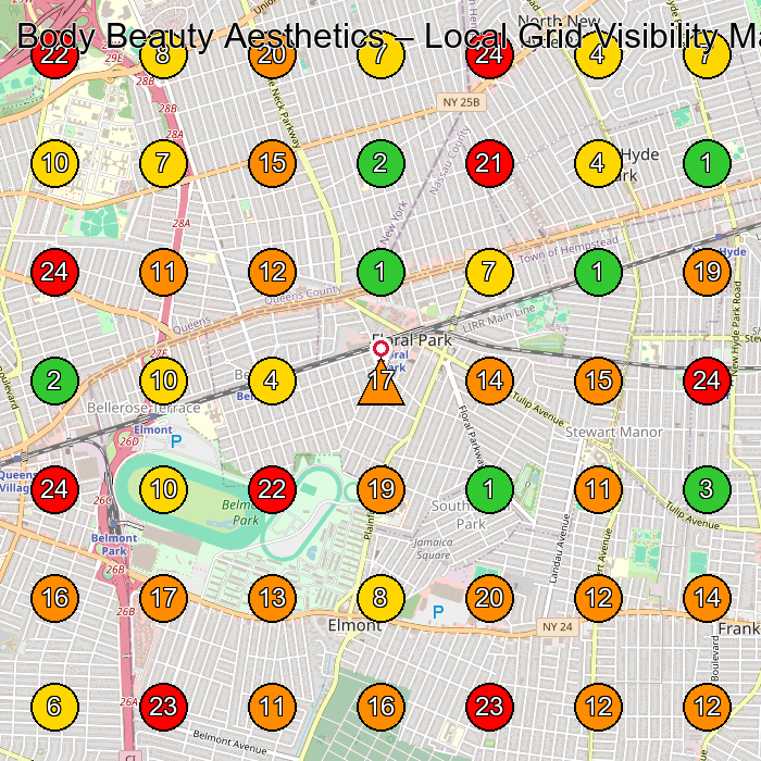 Body Beauty Aesthetics Spa GeoGrid ranking map for Floral Park NY