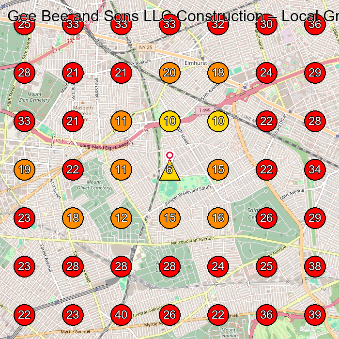 Gee Bee and Sons LLC Construction GeoGrid visibility map for General Contractor in Maspeth