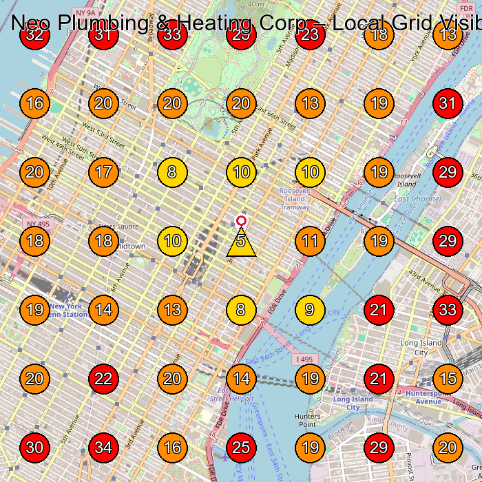 Neo Plumbing & Heating Corp GeoGrid visibility map for Fire Protection Service in New York