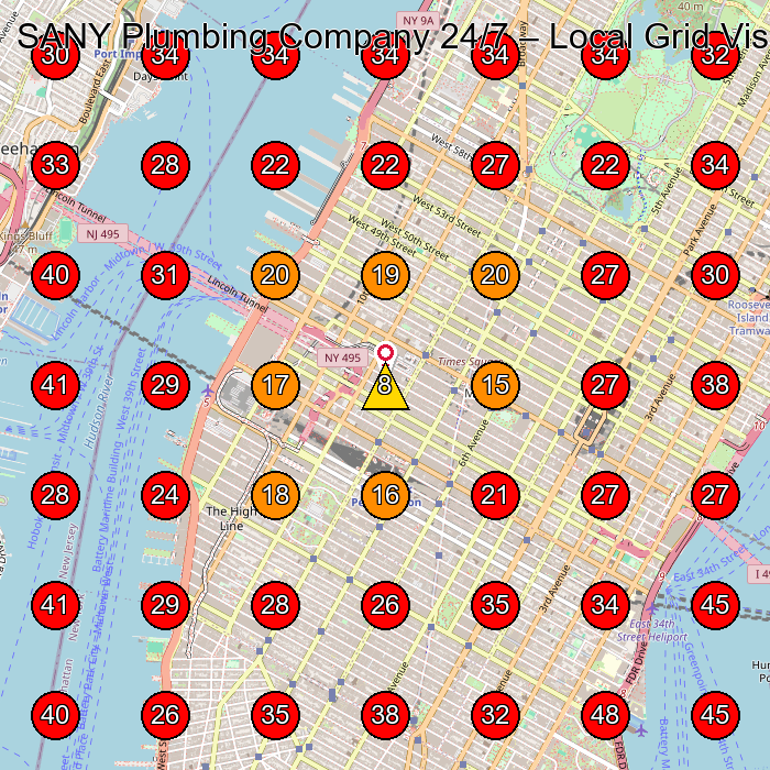 SANY Plumbing Company 24/7 GeoGrid visibility map for Fire Protection Service in New York
