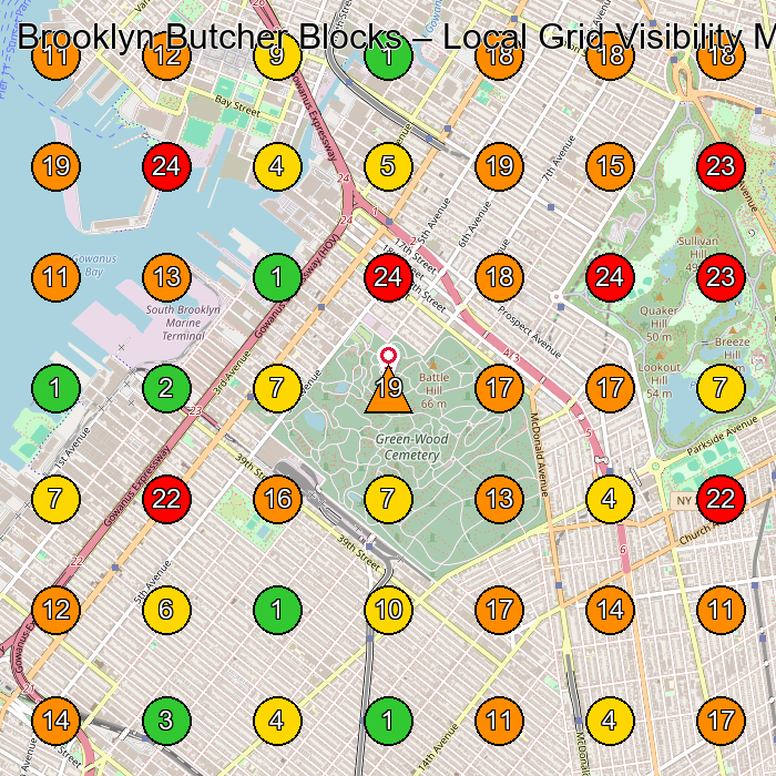 Brooklyn Butcher Blocks Woodworker GeoGrid ranking map for Brooklyn NY